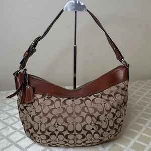 Coach Tan and Brown Signature Shoulder Bag